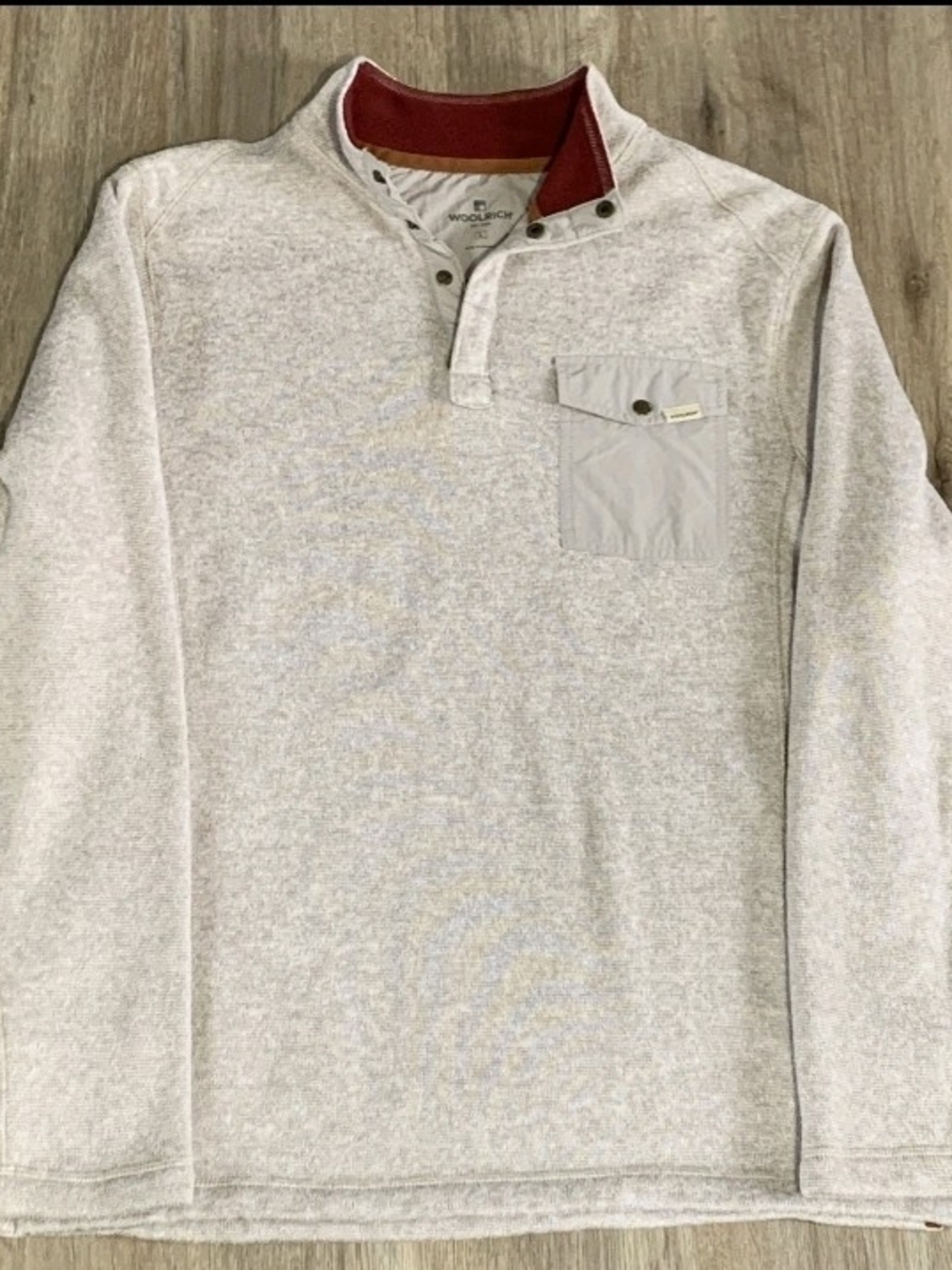 Woolrich Drifter Sweater Pullover 1/4 Button Snap Size Large Beige EUC